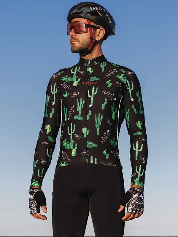 Totally Cactus Men's Long Sleeve Jersey - Black - Cycology Clothing Europe