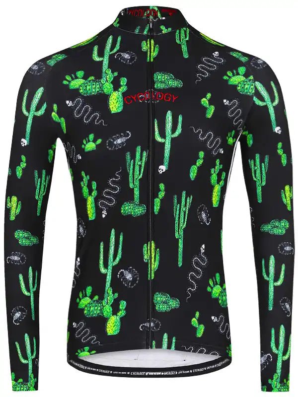 Totally Cactus Men's Long Sleeve Jersey - Black - Cycology Clothing Europe