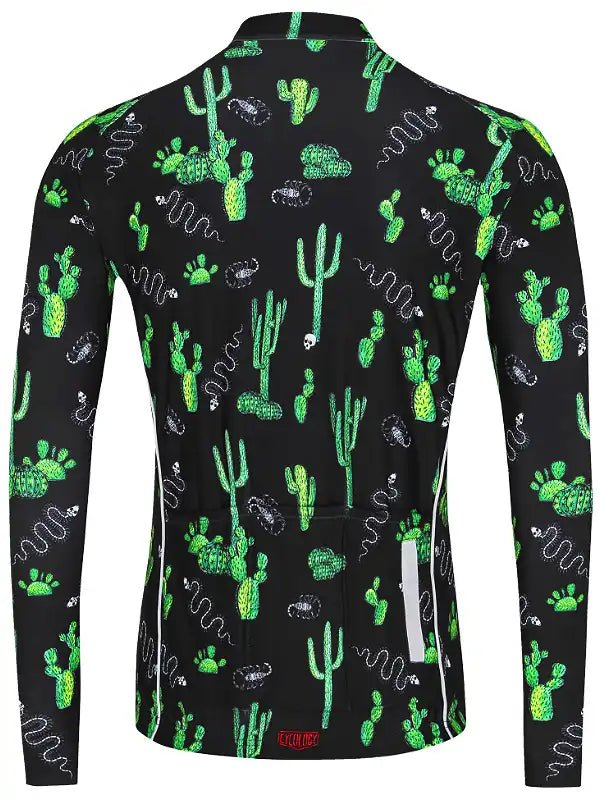 Totally Cactus Men's Long Sleeve Jersey - Black - Cycology Clothing Europe