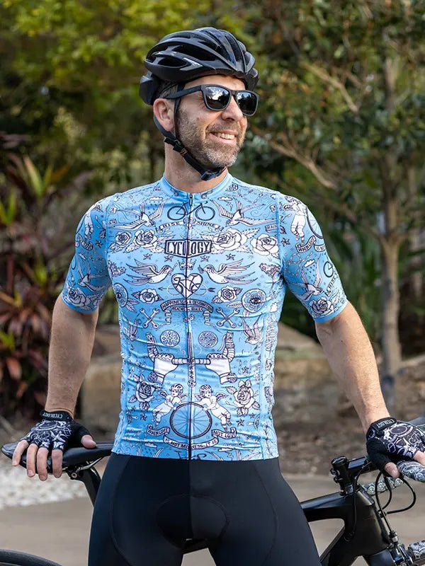 Velo Tattoo Men's Reborn Jersey Blue - Cycology Clothing Europe